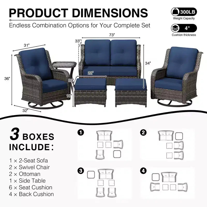 UPTIOT Premium 2-Seat Outdoor Sofa Set with Swivel Chairs & Multi-Functional Ottomans