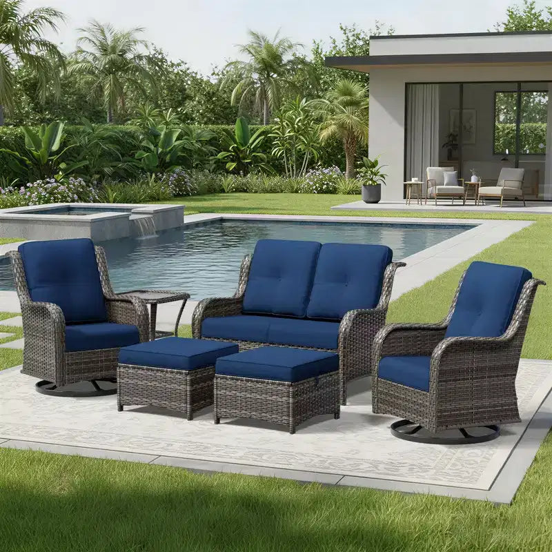 UPTIOT Premium 2-Seat Outdoor Sofa Set with Swivel Chairs & Multi-Functional Ottomans