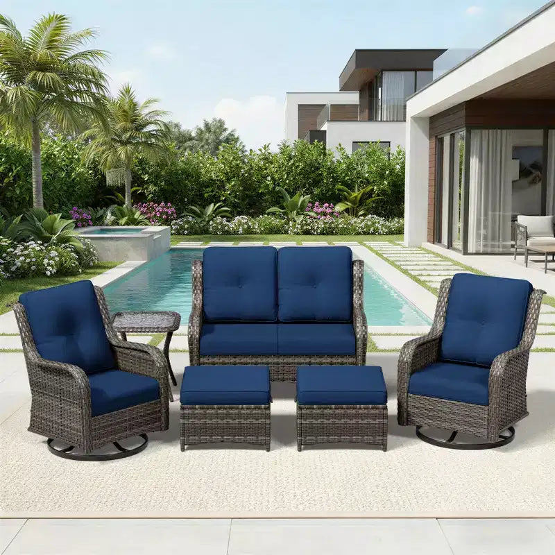 UPTIOT Premium 2-Seat Outdoor Sofa Set with Swivel Chairs & Multi-Functional Ottomans