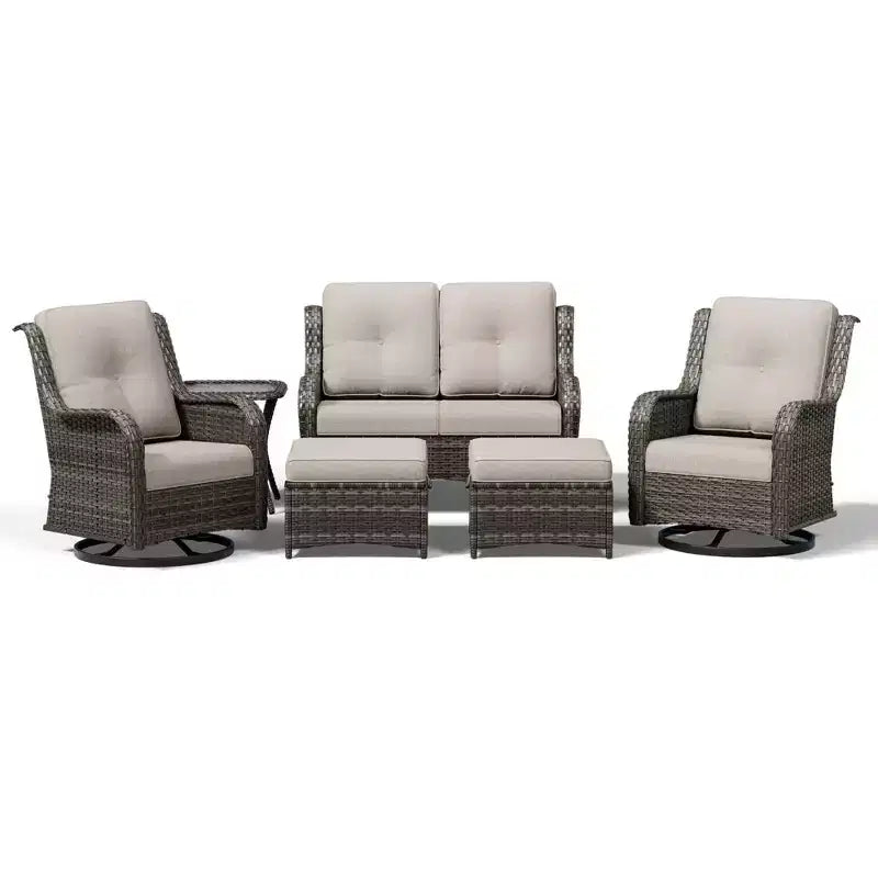 UPTIOT Premium 2-Seat Outdoor Sofa Set with Swivel Chairs & Multi-Functional Ottomans