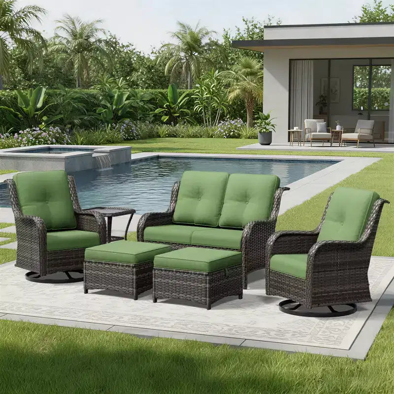 UPTIOT Premium 2-Seat Outdoor Sofa Set with Swivel Chairs & Multi-Functional Ottomans