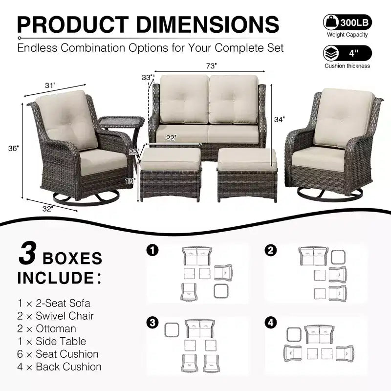 UPTIOT Premium 2-Seat Outdoor Sofa Set with Swivel Chairs & Multi-Functional Ottomans
