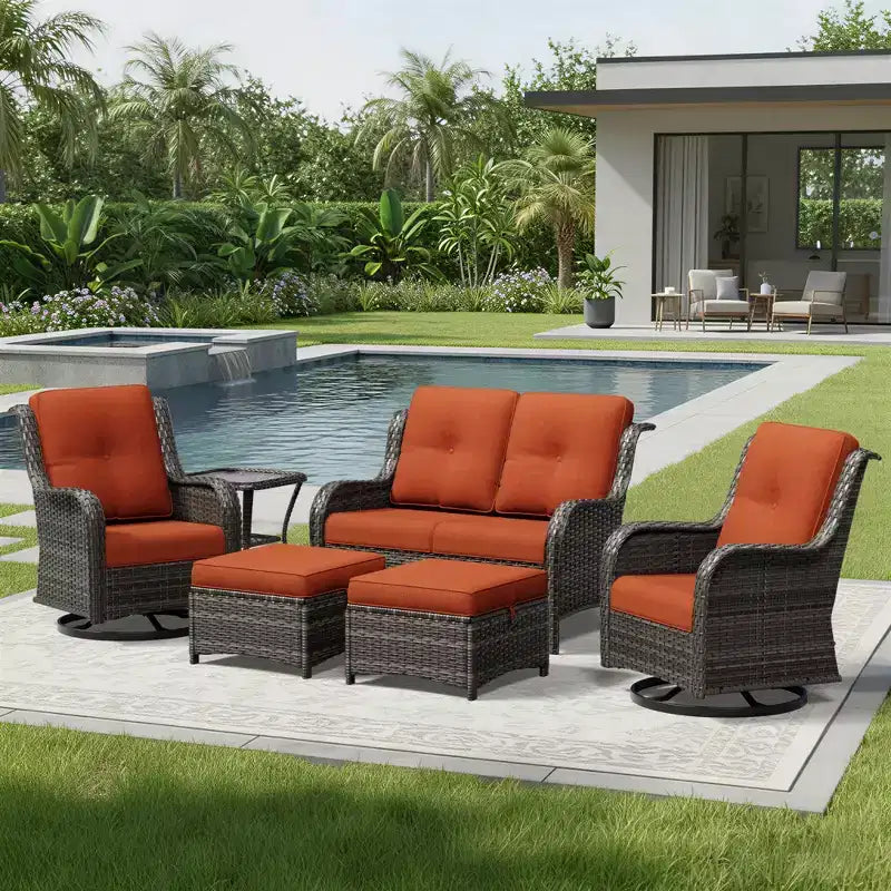 UPTIOT Premium 2-Seat Outdoor Sofa Set with Swivel Chairs & Multi-Functional Ottomans