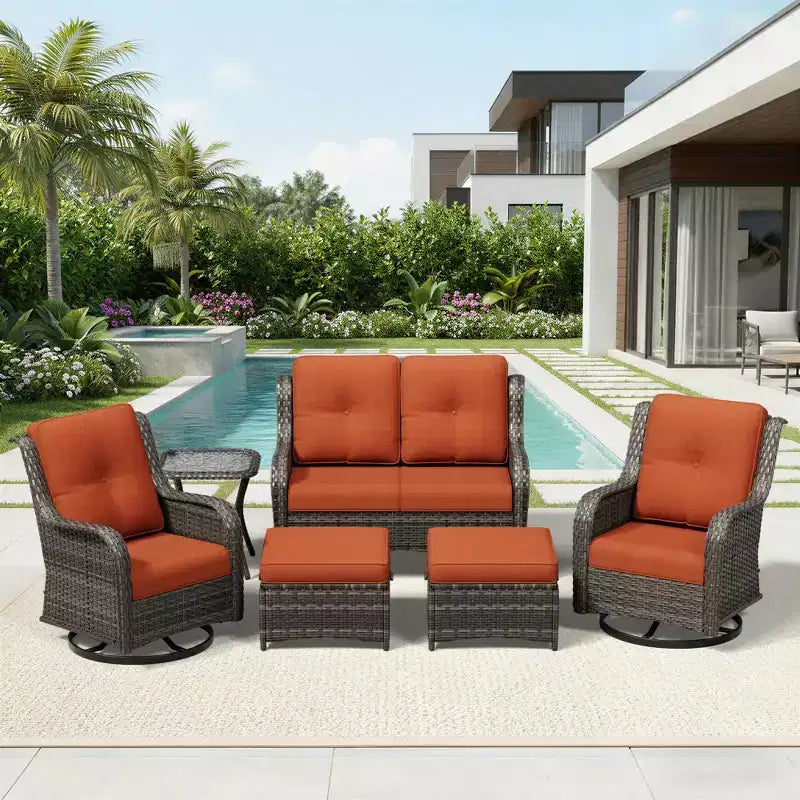 UPTIOT Premium 2-Seat Outdoor Sofa Set with Swivel Chairs & Multi-Functional Ottomans