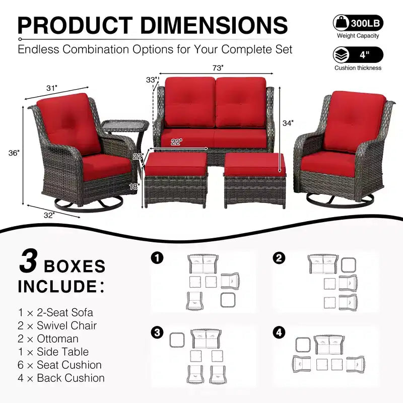 UPTIOT Premium 2-Seat Outdoor Sofa Set with Swivel Chairs & Multi-Functional Ottomans