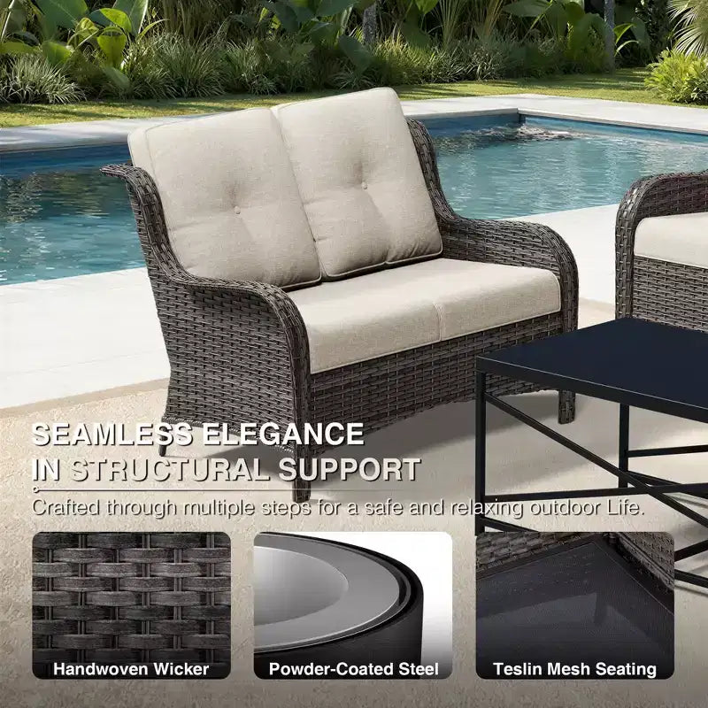 UPTIOT Premium 2-Seat Outdoor Sofa Set with Swivel Chairs & Multi-Functional Ottomans