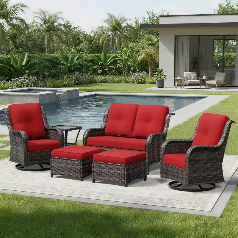 UPTIOT Premium 2-Seat Outdoor Sofa Set with Swivel Chairs & Multi-Functional Ottomans
