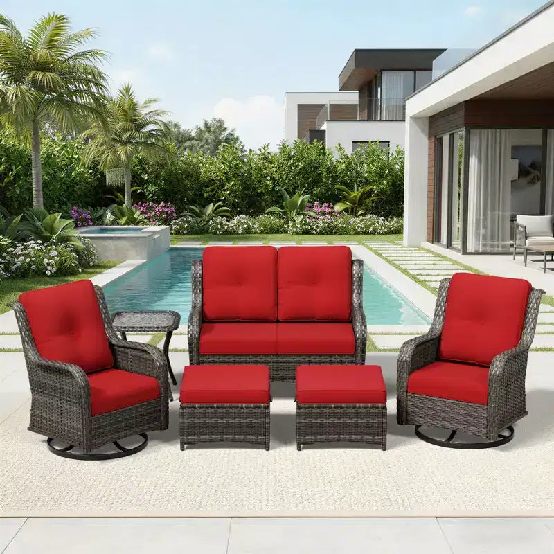 UPTIOT Premium 2-Seat Outdoor Sofa Set with Swivel Chairs & Multi-Functional Ottomans