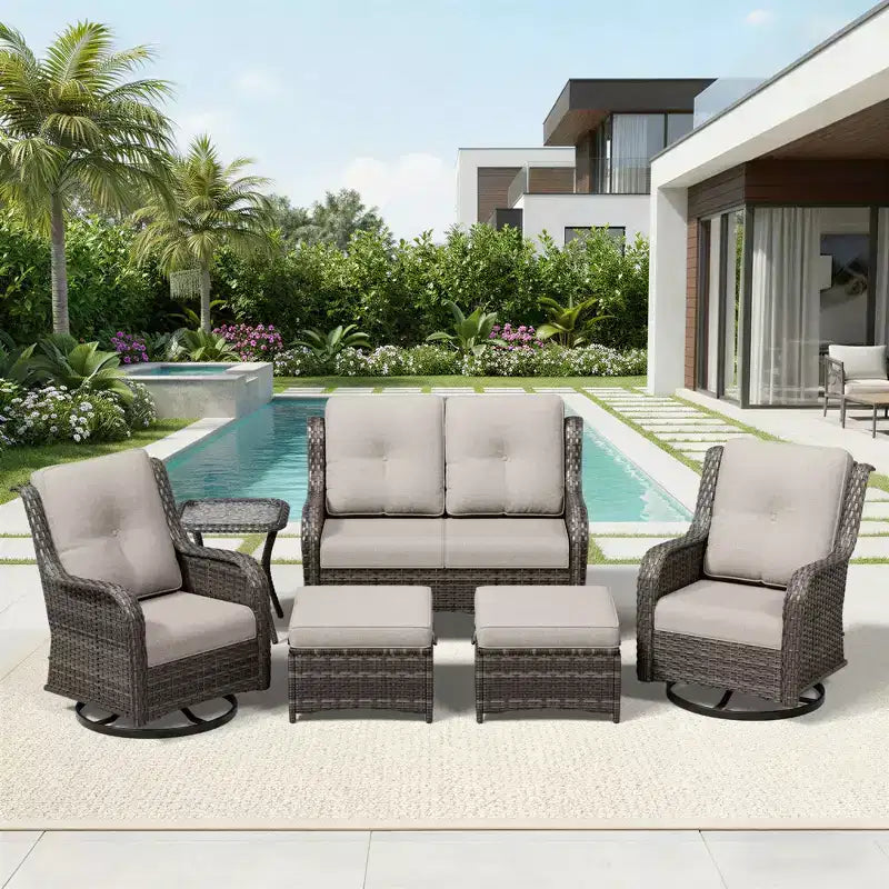 UPTIOT Premium 2-Seat Outdoor Sofa Set with Swivel Chairs & Multi-Functional Ottomans