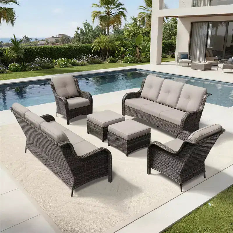 UPTIOT Premium Handwoven Wicker Outdoor Seating Set with Multi-Functional Ottomans
