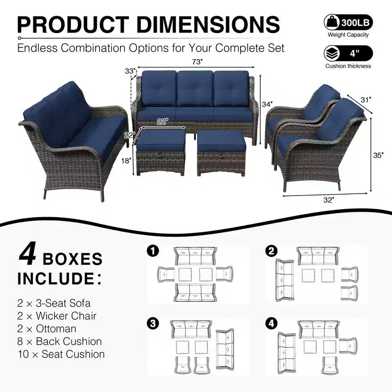 UPTIOT Premium Handwoven Wicker Outdoor Seating Set with Multi-Functional Ottomans