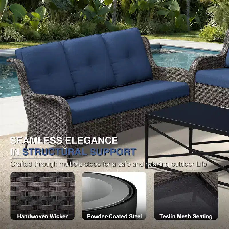 UPTIOT Premium Handwoven Wicker Outdoor Seating Set with Multi-Functional Ottomans
