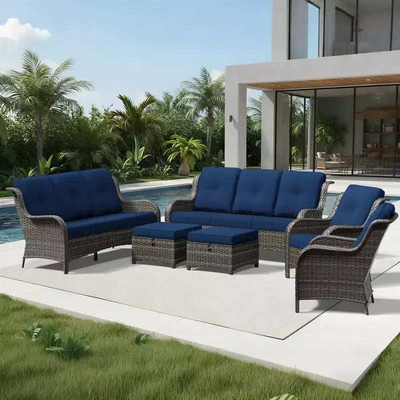UPTIOT Premium Handwoven Wicker Outdoor Seating Set with Multi-Functional Ottomans