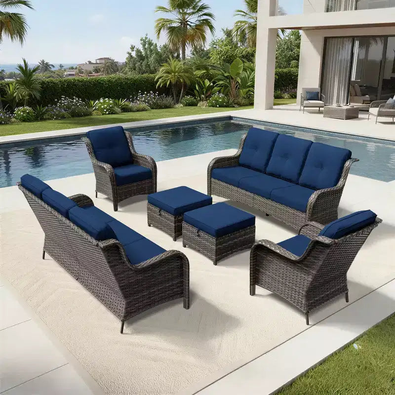 UPTIOT Premium Handwoven Wicker Outdoor Seating Set with Multi-Functional Ottomans