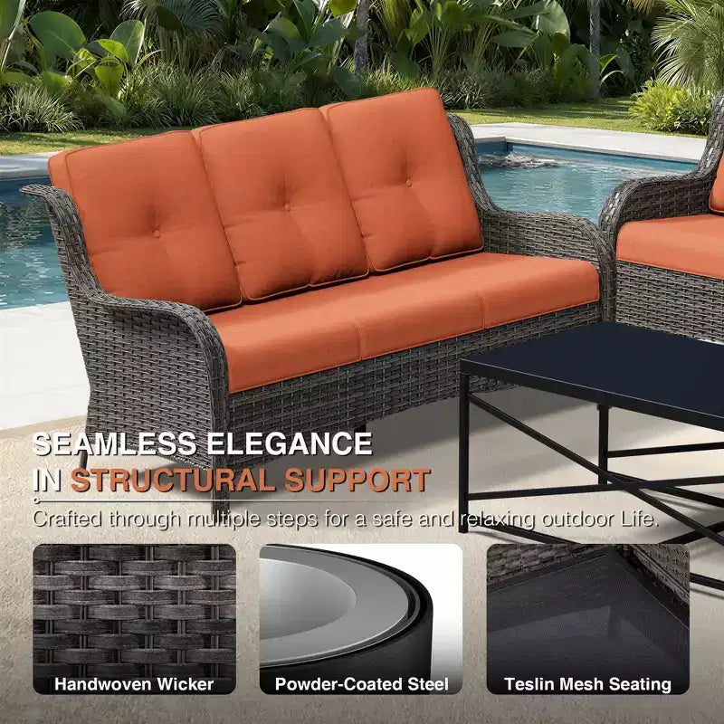 UPTIOT Premium Handwoven Wicker Outdoor Seating Set with Multi-Functional Ottomans