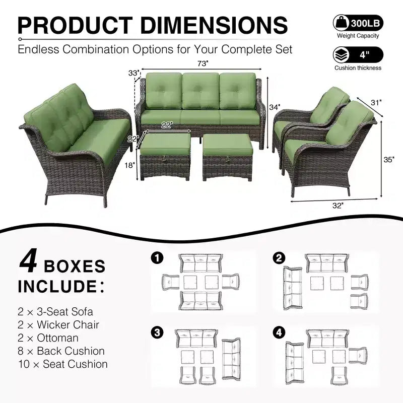UPTIOT Premium Handwoven Wicker Outdoor Seating Set with Multi-Functional Ottomans