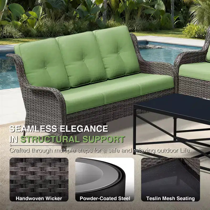 UPTIOT Premium Handwoven Wicker Outdoor Seating Set with Multi-Functional Ottomans