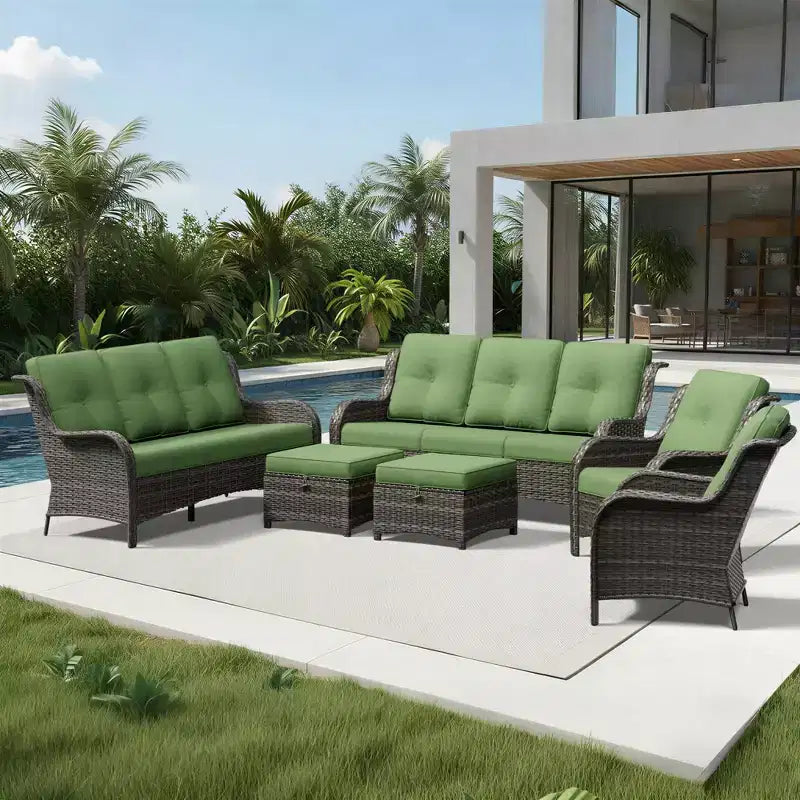 UPTIOT Premium Handwoven Wicker Outdoor Seating Set with Multi-Functional Ottomans