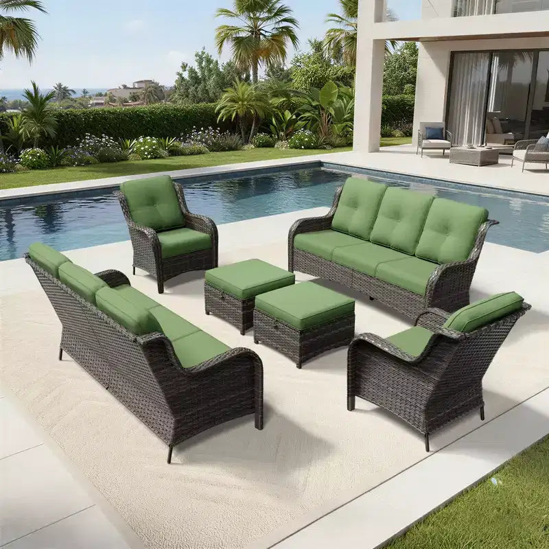 UPTIOT Premium Handwoven Wicker Outdoor Seating Set with Multi-Functional Ottomans