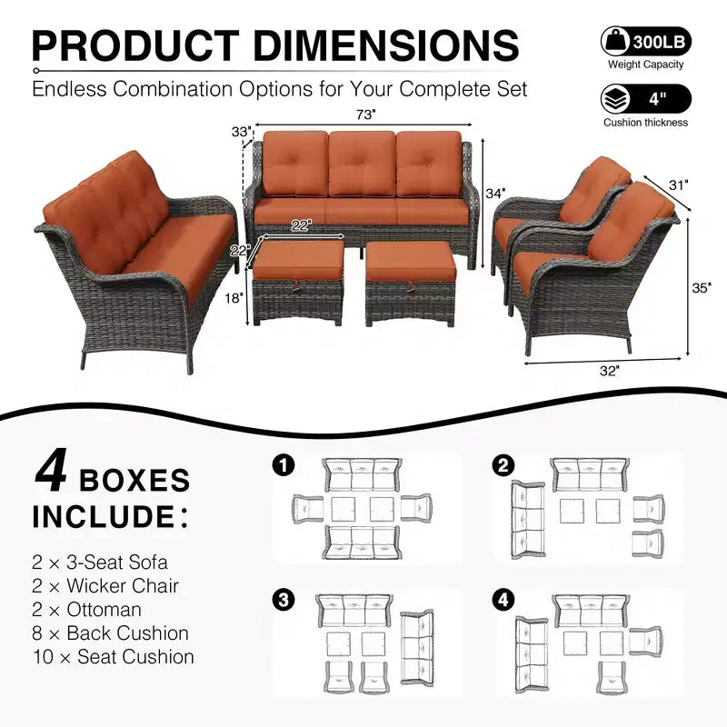 UPTIOT Premium Handwoven Wicker Outdoor Seating Set with Multi-Functional Ottomans
