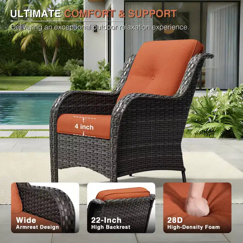 UPTIOT Premium Handwoven Wicker Outdoor Seating Set with Multi-Functional Ottomans