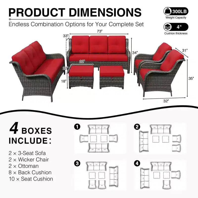 UPTIOT Premium Handwoven Wicker Outdoor Seating Set with Multi-Functional Ottomans