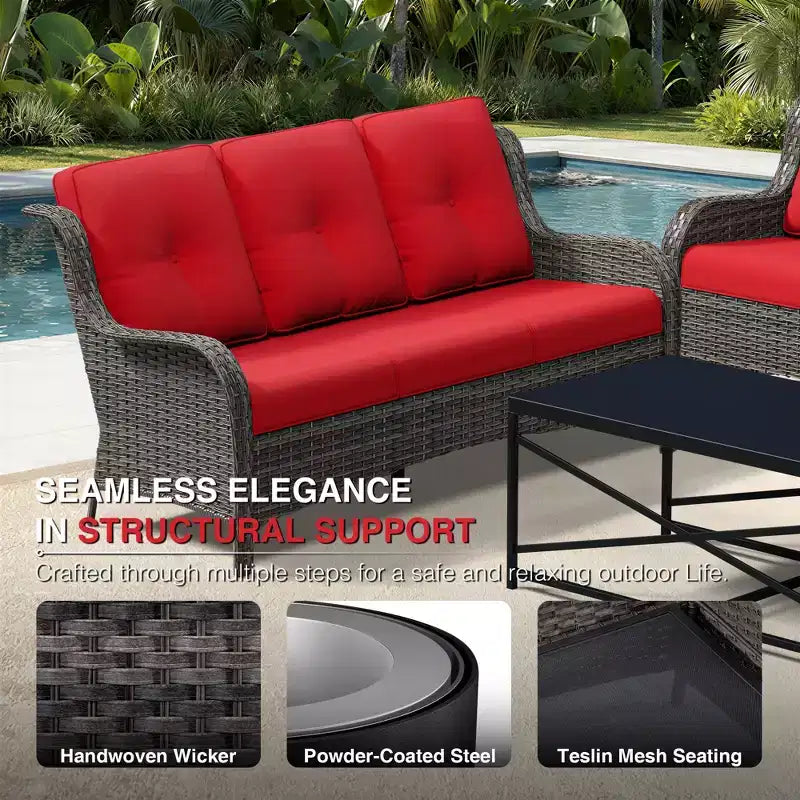 UPTIOT Premium Handwoven Wicker Outdoor Seating Set with Multi-Functional Ottomans