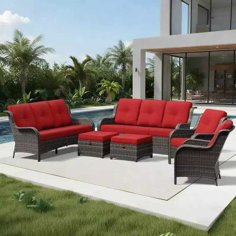 UPTIOT Premium Handwoven Wicker Outdoor Seating Set with Multi-Functional Ottomans