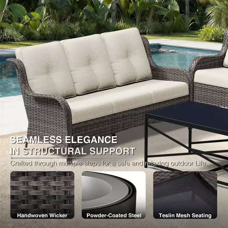 UPTIOT Premium Handwoven Wicker Outdoor Seating Set with Multi-Functional Ottomans