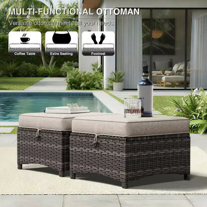 UPTIOT Premium Handwoven Wicker Outdoor Seating Set with Multi-Functional Ottomans
