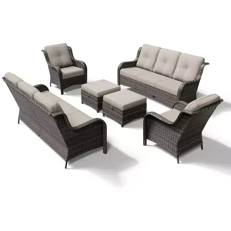UPTIOT Premium Handwoven Wicker Outdoor Seating Set with Multi-Functional Ottomans