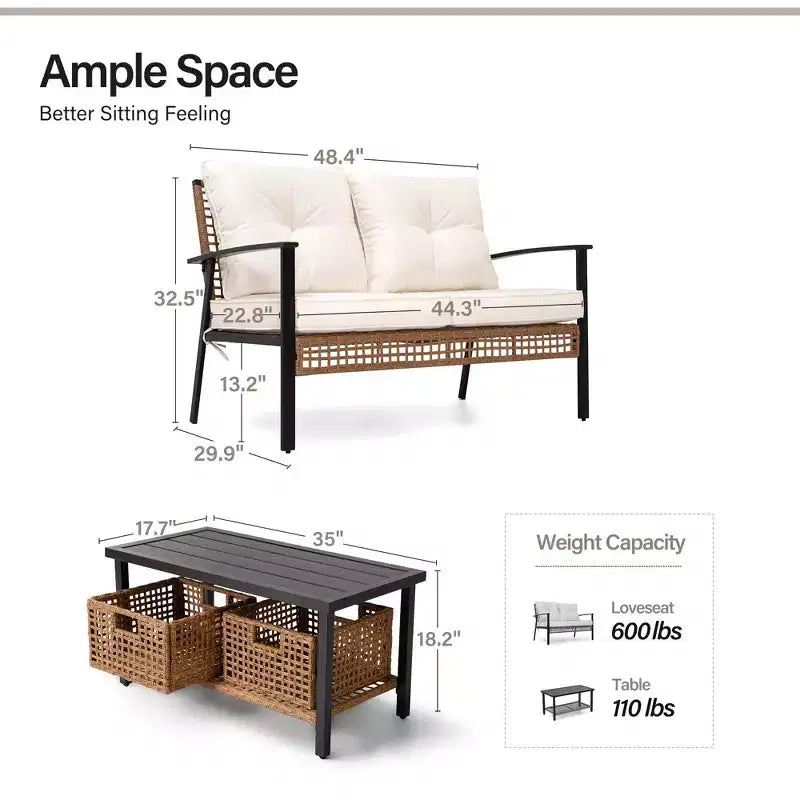 LAUSAINT HOME 4-Piece Patio Conversation Set, Comfortable Oversized Outdoor Furniture Set