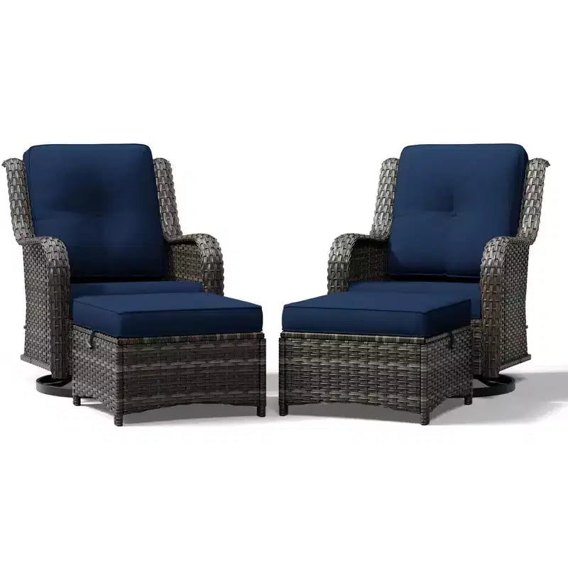 UPTIOT Outdoor Swivel Chairs & Ottomans Set: 2 Rotating Chairs + 2 Multi-Functional Ottomans