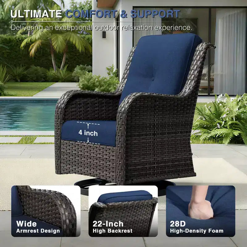 UPTIOT Outdoor Swivel Chairs & Ottomans Set: 2 Rotating Chairs + 2 Multi-Functional Ottomans