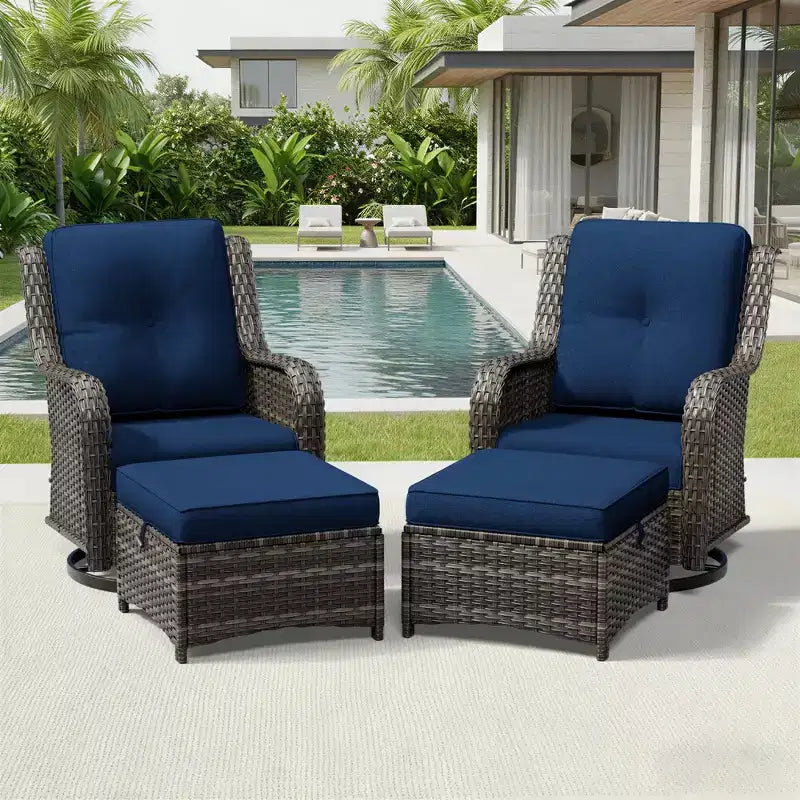 UPTIOT Outdoor Swivel Chairs & Ottomans Set: 2 Rotating Chairs + 2 Multi-Functional Ottomans
