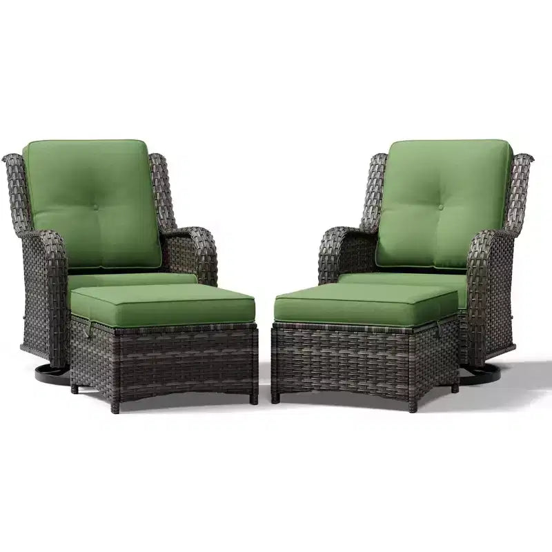 UPTIOT Outdoor Swivel Chairs & Ottomans Set: 2 Rotating Chairs + 2 Multi-Functional Ottomans
