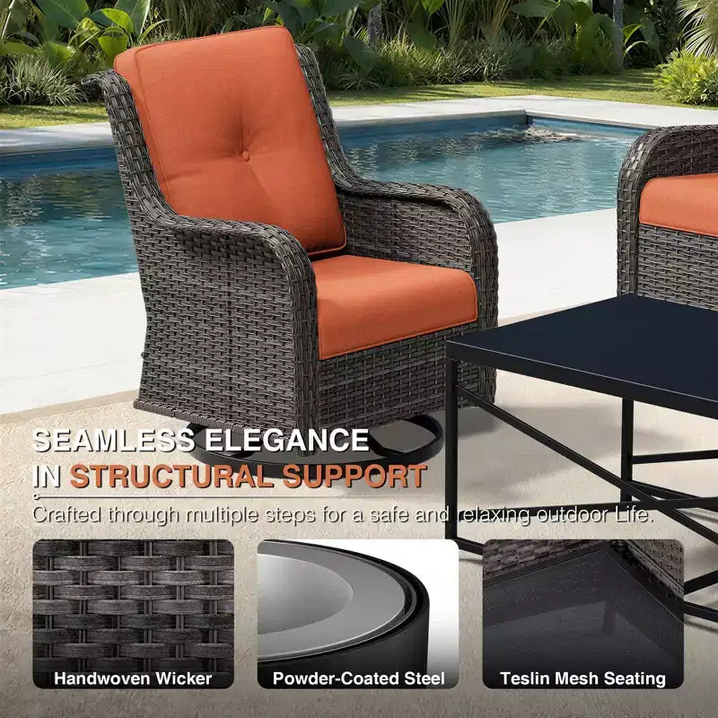UPTIOT Outdoor Swivel Chairs & Ottomans Set: 2 Rotating Chairs + 2 Multi-Functional Ottomans