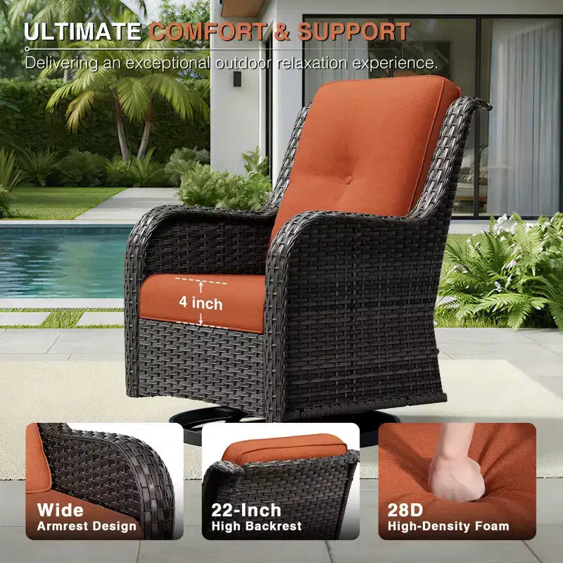 UPTIOT Outdoor Swivel Chairs & Ottomans Set: 2 Rotating Chairs + 2 Multi-Functional Ottomans