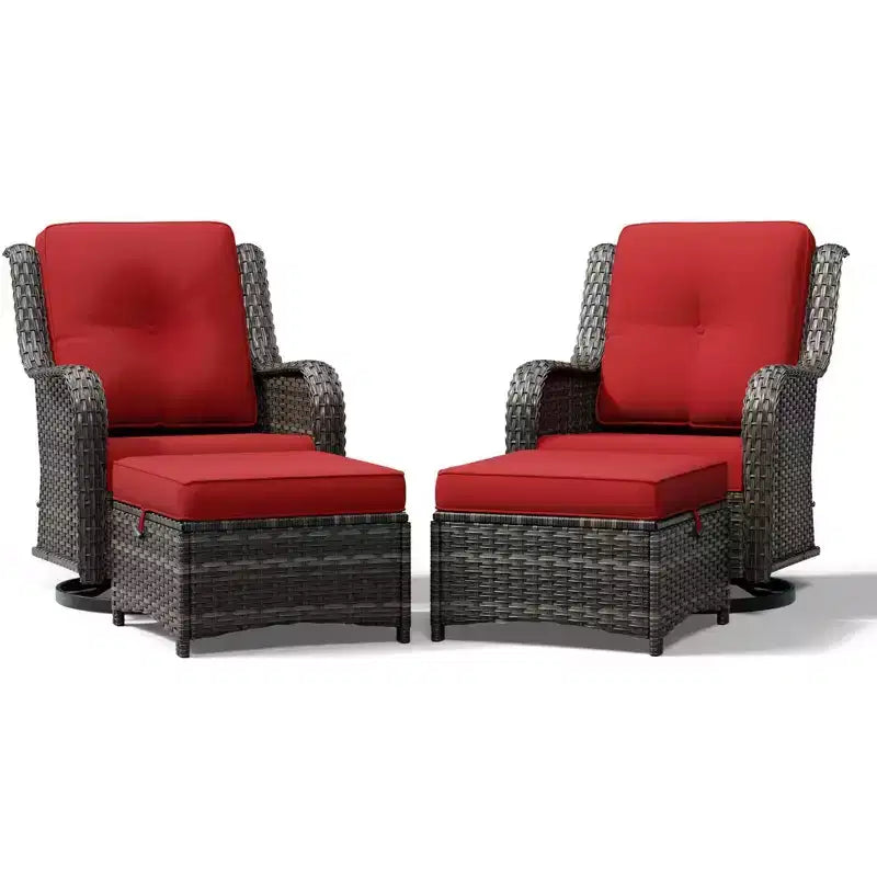 UPTIOT Outdoor Swivel Chairs & Ottomans Set: 2 Rotating Chairs + 2 Multi-Functional Ottomans
