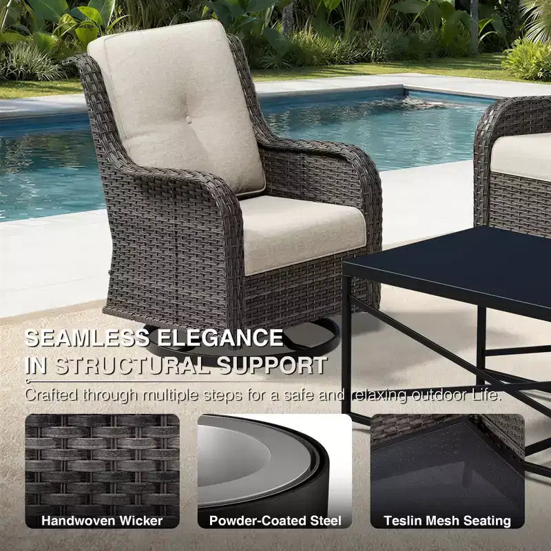 UPTIOT Outdoor Swivel Chairs & Ottomans Set: 2 Rotating Chairs + 2 Multi-Functional Ottomans