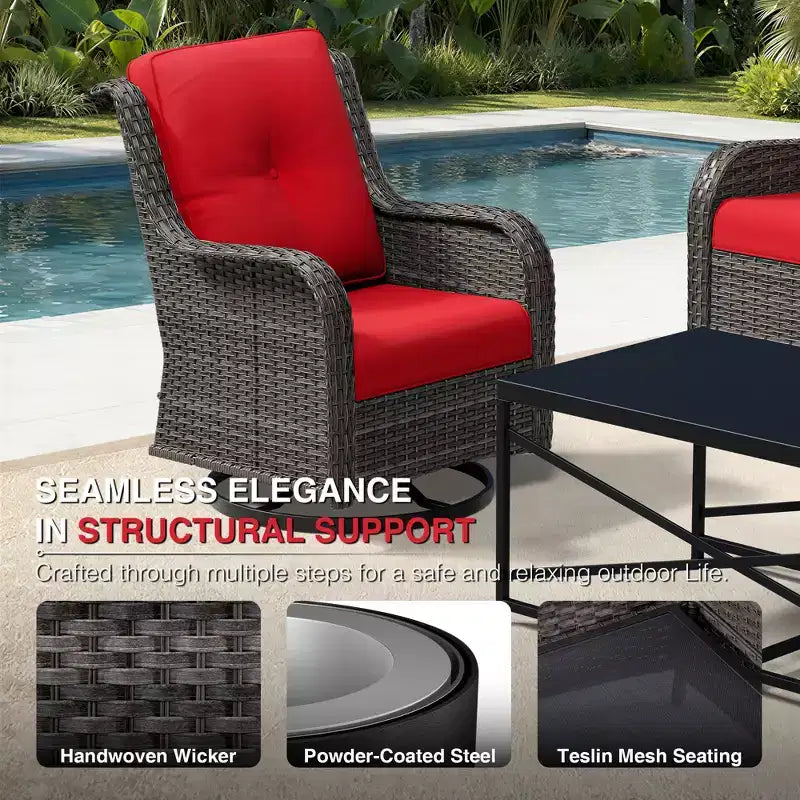 UPTIOT Outdoor Swivel Chairs & Ottomans Set: 2 Rotating Chairs + 2 Multi-Functional Ottomans