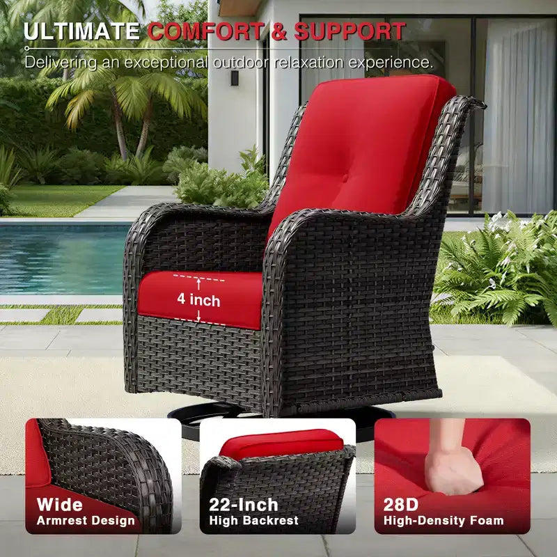UPTIOT Outdoor Swivel Chairs & Ottomans Set: 2 Rotating Chairs + 2 Multi-Functional Ottomans