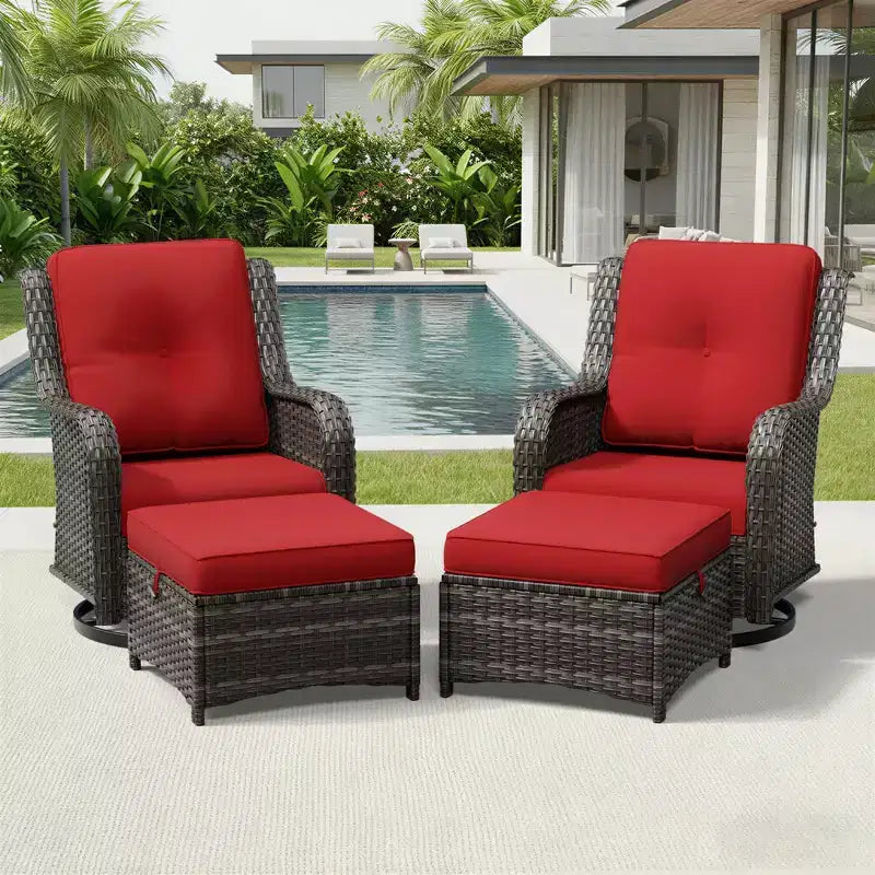 UPTIOT Outdoor Swivel Chairs & Ottomans Set: 2 Rotating Chairs + 2 Multi-Functional Ottomans