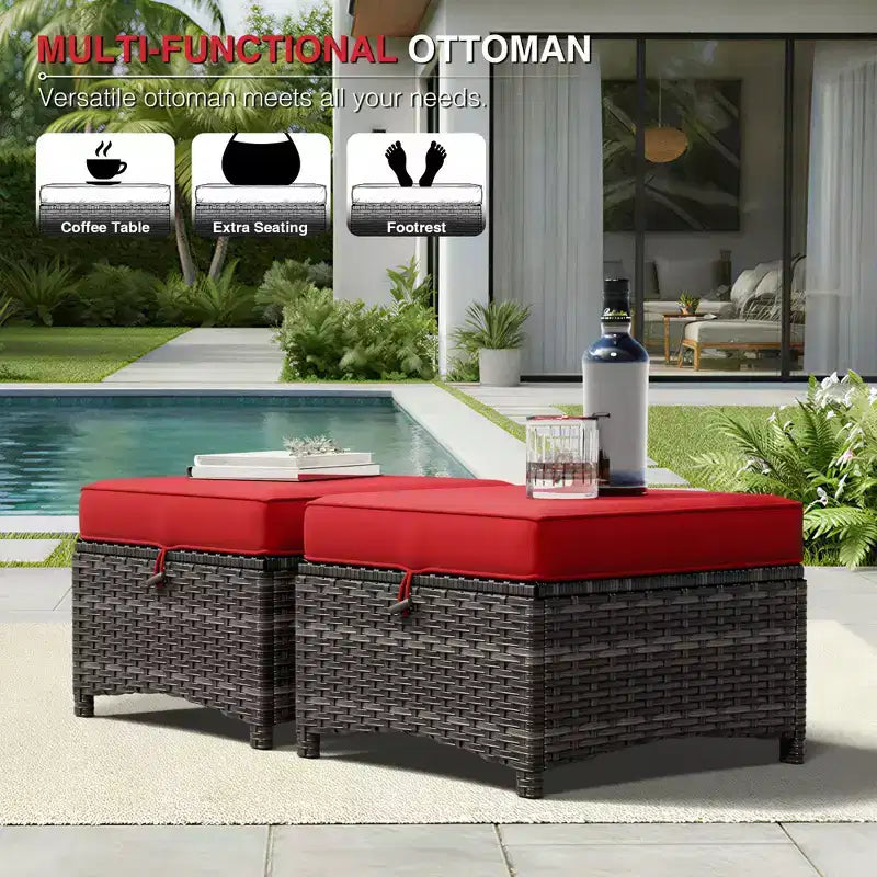 UPTIOT Outdoor Swivel Chairs & Ottomans Set: 2 Rotating Chairs + 2 Multi-Functional Ottomans