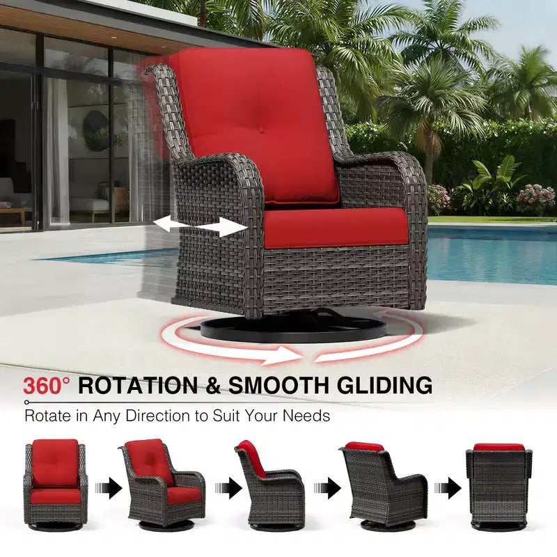 UPTIOT Outdoor Swivel Chairs & Ottomans Set: 2 Rotating Chairs + 2 Multi-Functional Ottomans