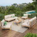 Christopher Knight Home Panupong Modern 5 Piece Acacia Wood Patio Seating Set with Rope-Braided Backrest and Cushions