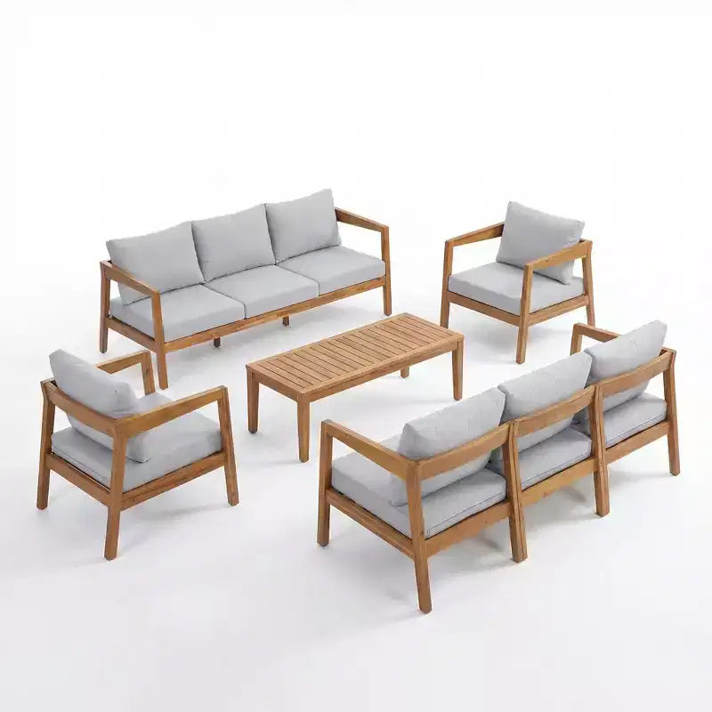 Christopher Knight Home Phichai Modern 5 Piece Acacia Wood Patio Seating Set with Cushions and Slatted Table