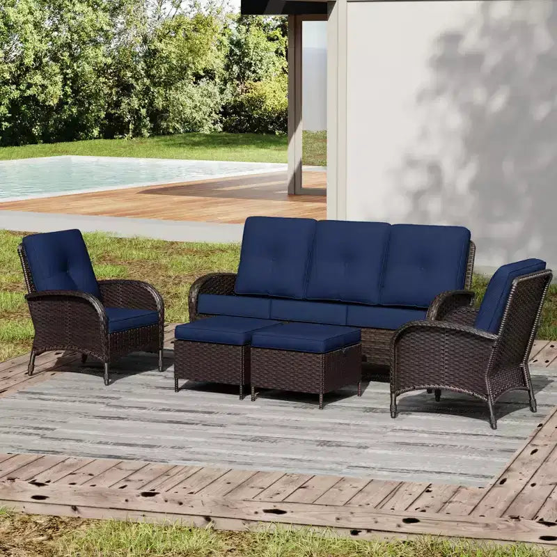 UPTIOT Modular Outdoor Sofa Set with Convertible Ottomans and All-Weather Cushions