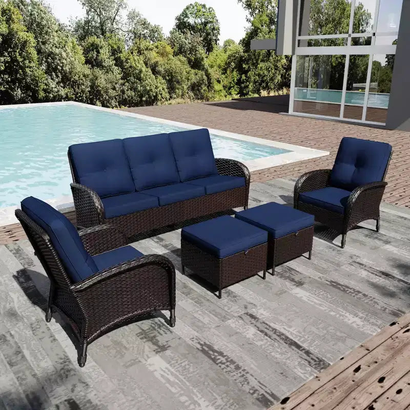 UPTIOT Modular Outdoor Sofa Set with Convertible Ottomans and All-Weather Cushions
