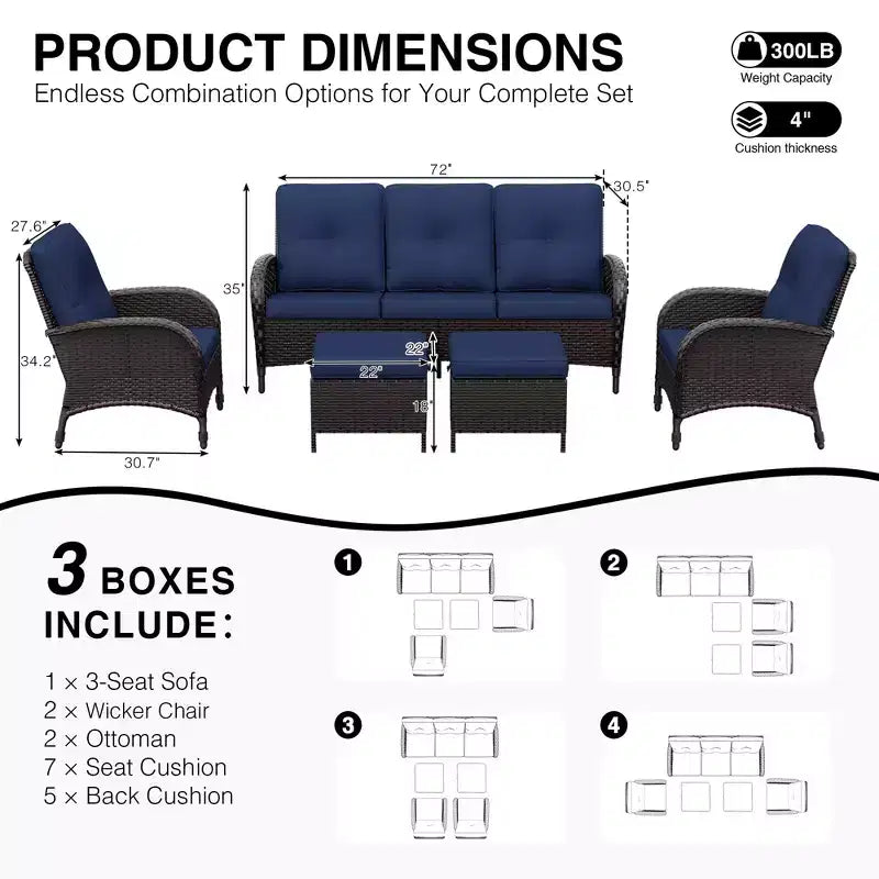 UPTIOT Modular Outdoor Sofa Set with Convertible Ottomans and All-Weather Cushions